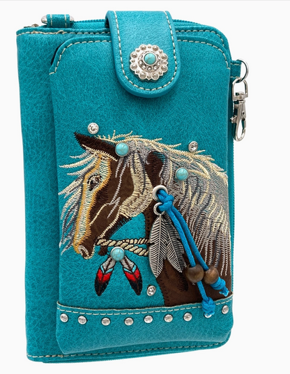 Embroidered Horse Crossbody Western Phone Wallet