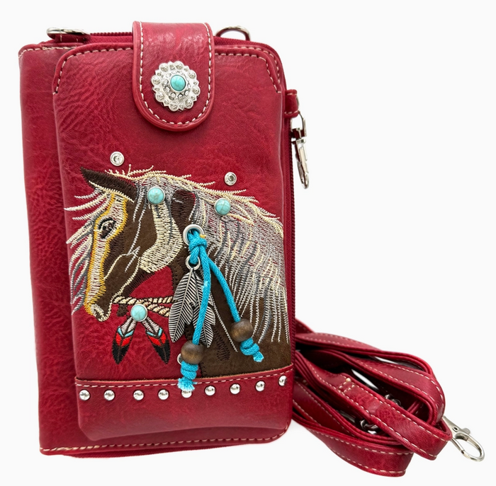 Embroidered Horse Crossbody Western Phone Wallet