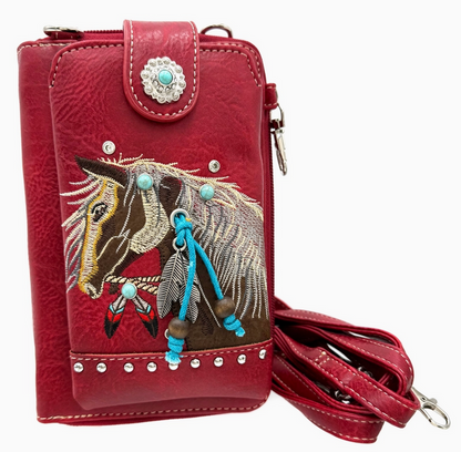 Embroidered Horse Crossbody Western Phone Wallet