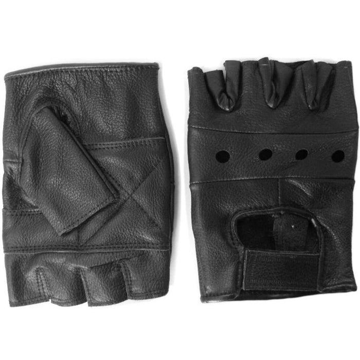 Fingerless Black Leather Gloves - Mil-Tec - Gloves
