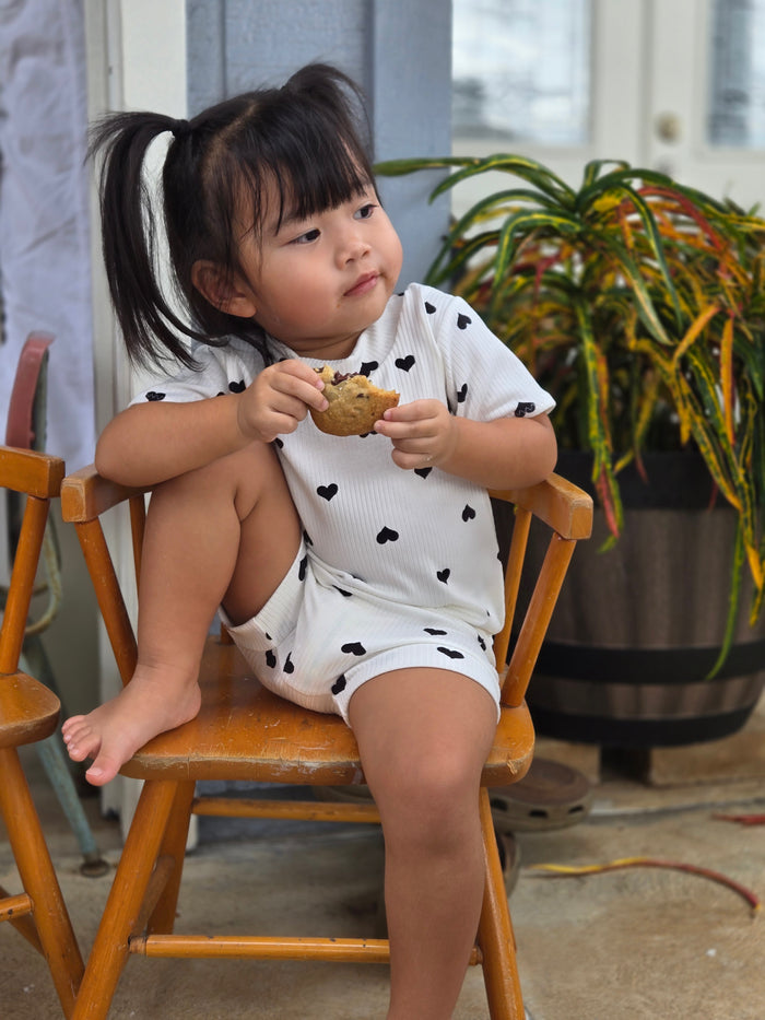 Flipped Black Hearts on White Ribbed Biker Shorts Lounge Set