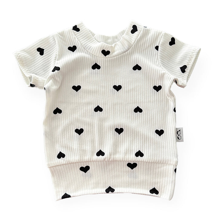 Flipped Black Hearts on White Ribbed Biker Shorts Lounge Set