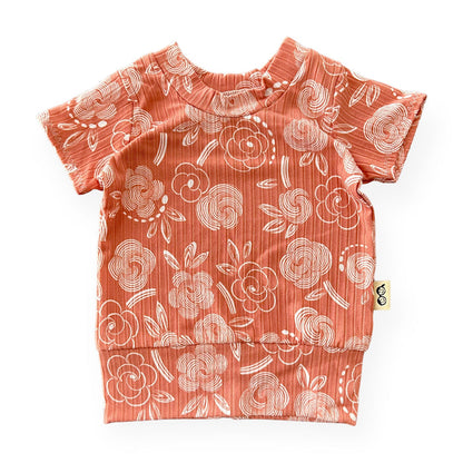 Geo Flowers Rose Ribbed Summer Lounge Top