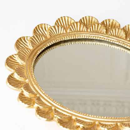 Gold Scalloped Round Mirrored Tray