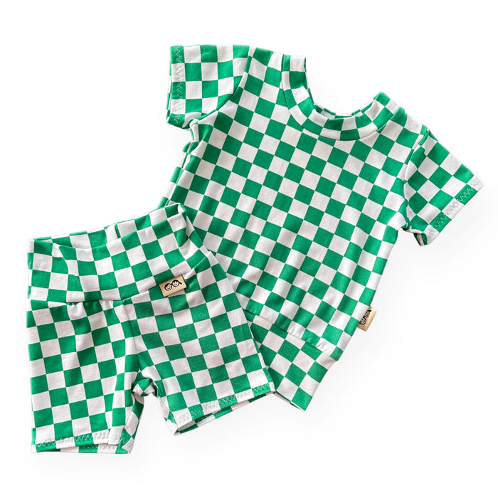 Green Checkered Biker Shorts Lounge Set