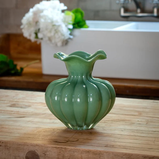 Green Fluted Round Vase