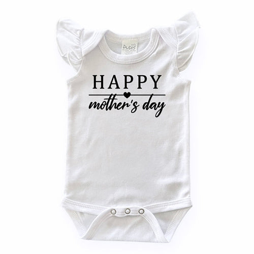 Happy Mother's Day Flutter Sleeve White Bodysuit