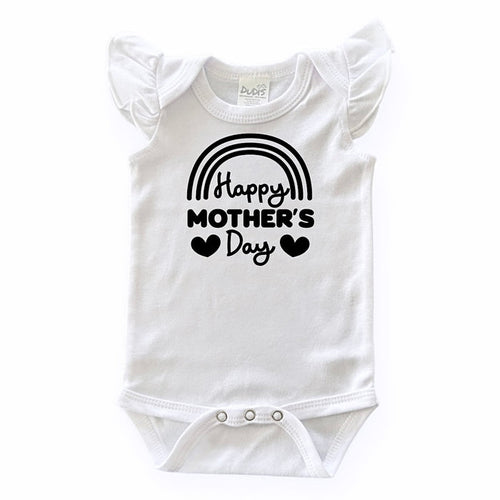 Happy Mother's Day Flutter Sleeve White Bodysuit
