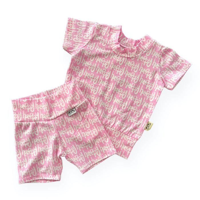 Happy Pink Biker Shorts Lounge Set