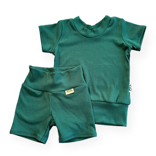 Hunter Green Ribbed Biker Shorts Lounge Set