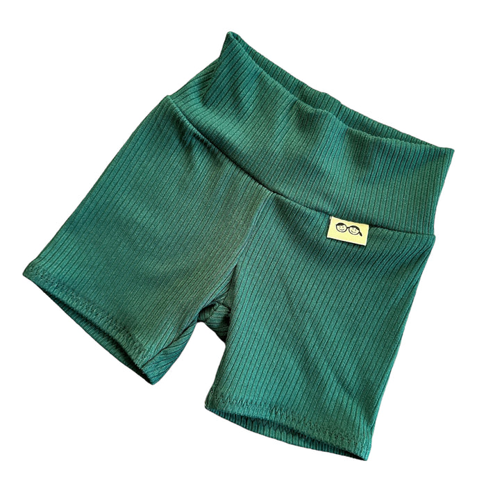 Hunter Green Ribbed Biker Shorts
