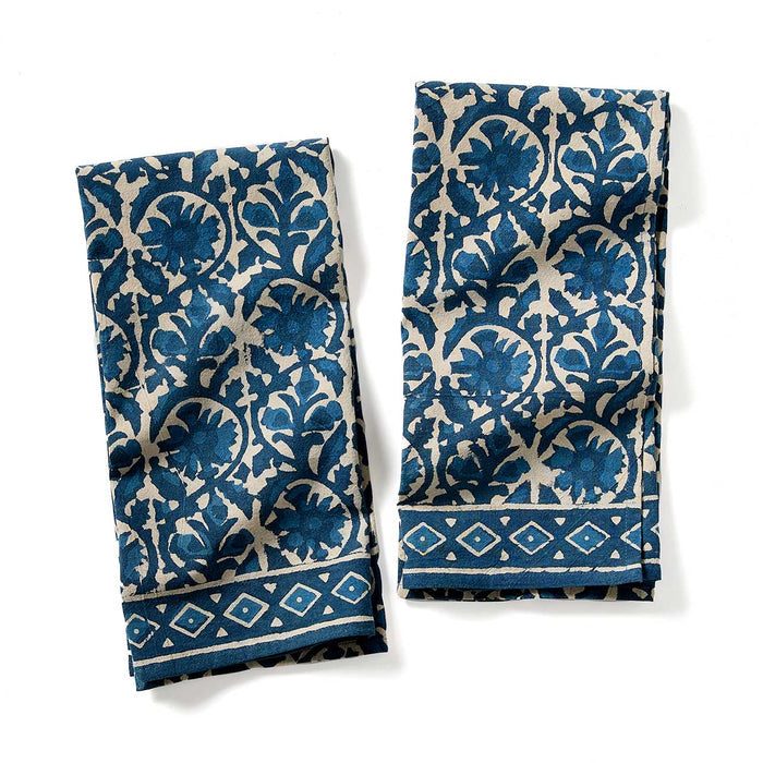 Indigo Dabu Jasmine Hand Towels - Set of 2