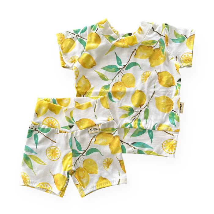 Lemons on White Biker Shorts Lounge Set