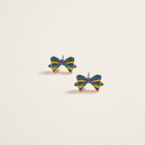 Mardi Gras Ribbon Bow Earrings
