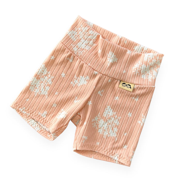 Minimal Floral Blush Ribbed Biker Shorts