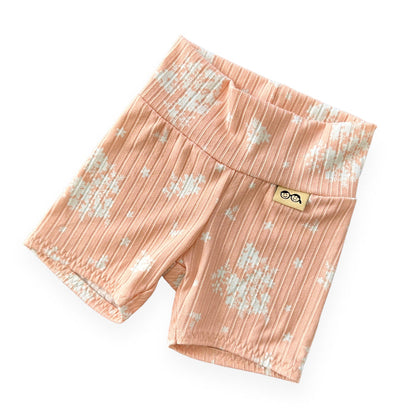 Minimal Floral Blush Ribbed Biker Shorts