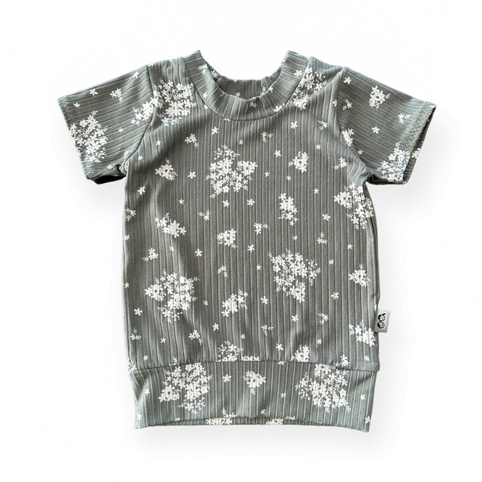 Minimal Floral Olive Ribbed Summer Lounge Top