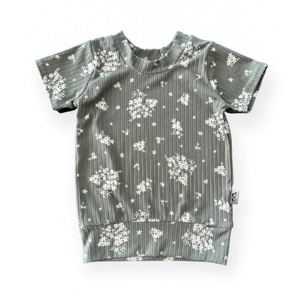 Minimal Floral Olive Ribbed Summer Lounge Top