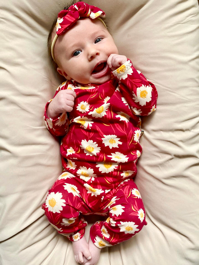 Mums Flowers on Burgundy Headbands
