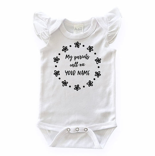 My Parents Call Me Custom Flutter Sleeve White Bodysuit