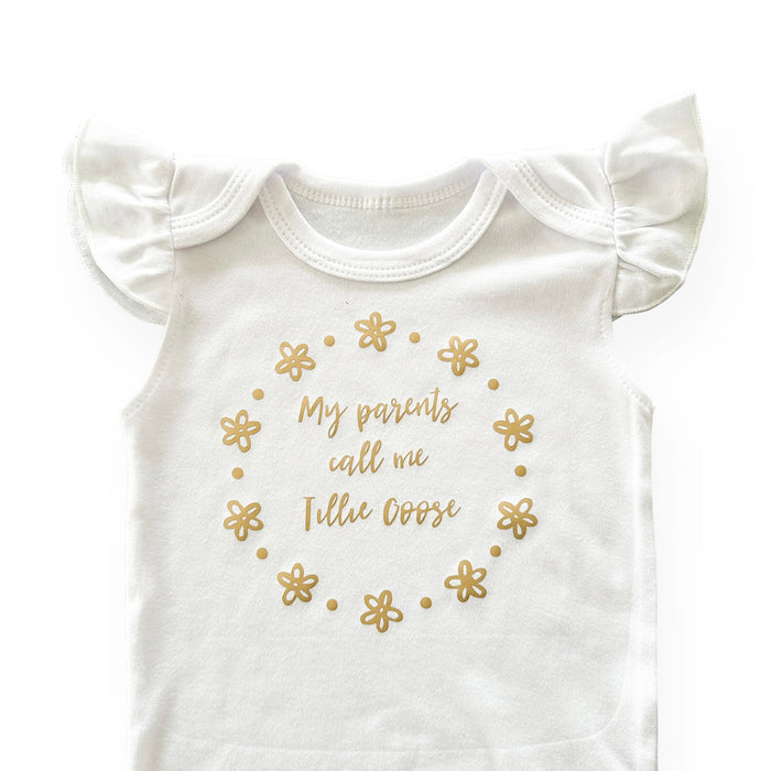 My Parents Call Me Custom Flutter Sleeve White Bodysuit