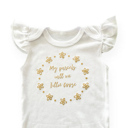 My Parents Call Me Custom Flutter Sleeve White Bodysuit