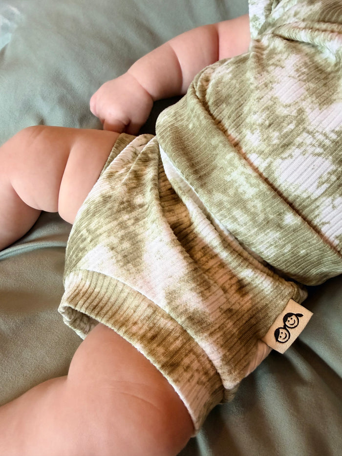 Olive Green Tie Dye Ribbed Summer Lounge Set