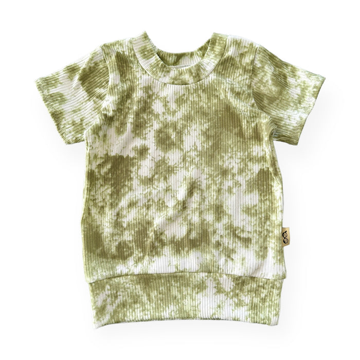 Olive Green Tie Dye Ribbed Summer Lounge Set