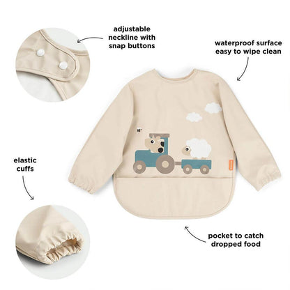 Done by Deer Sleeved Pocket Bib - Tiny Farm Sand