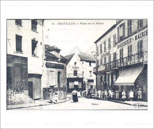 Paris suburb Chatillon place de la Mairie - VINTAGEARTREPRINTS.COM