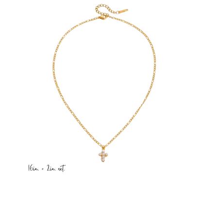 Petite Pearl Cross Necklace
