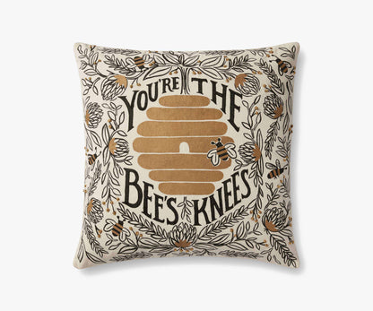 Bee's Knees Embroidered Pillow - Black & Gold