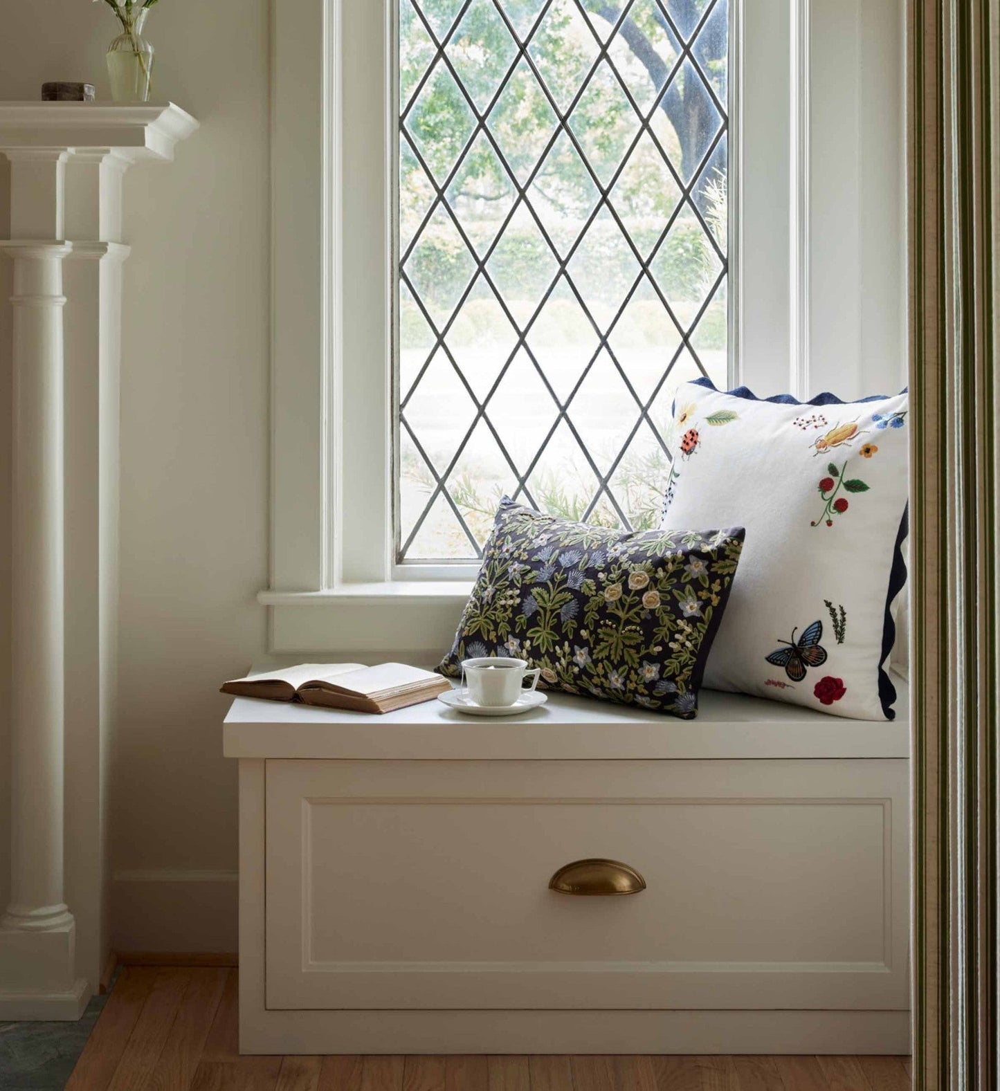 Curio Vignette Embroidered Pillow - White