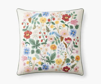 Embroidered Pillow Cover - Strawberry Fields