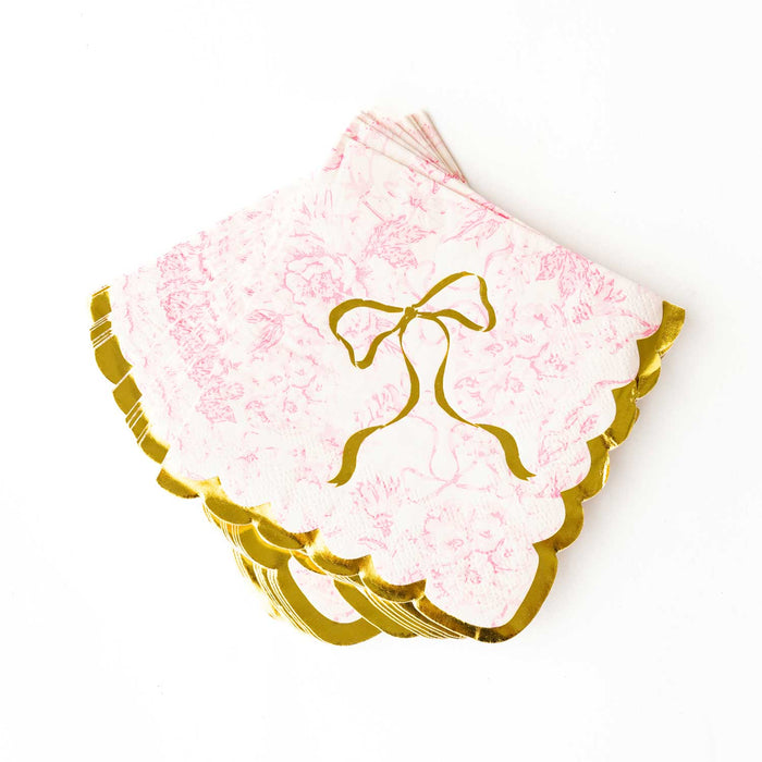 Pink Bow Toile Paper Cocktail Napkins