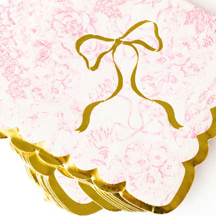 Pink Bow Toile Paper Cocktail Napkins