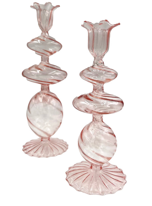 Pink Swirl Glass Candlestick (large)
