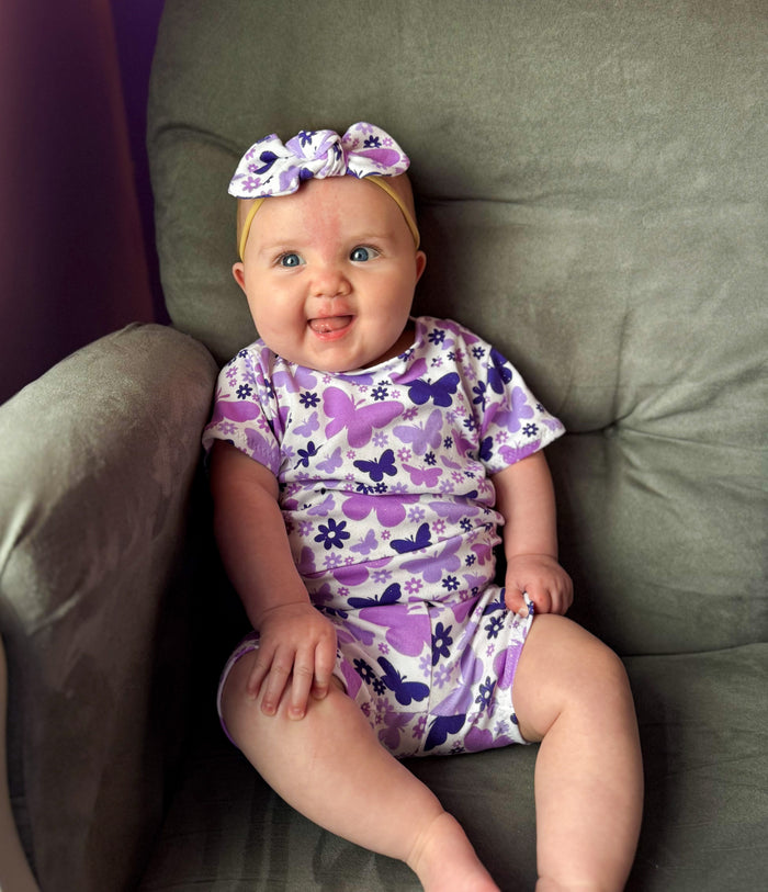 Purple Glitter Butterflies Biker Shorts Lounge Set