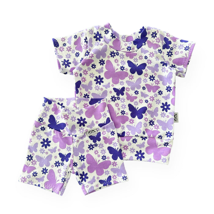 Purple Butterflies Biker Shorts Lounge Set