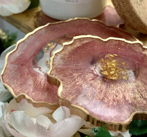 Rose & Gold Geode Resin Coaster Set