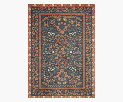 Fiore Florence Power Loomed Rug - Navy & Rust