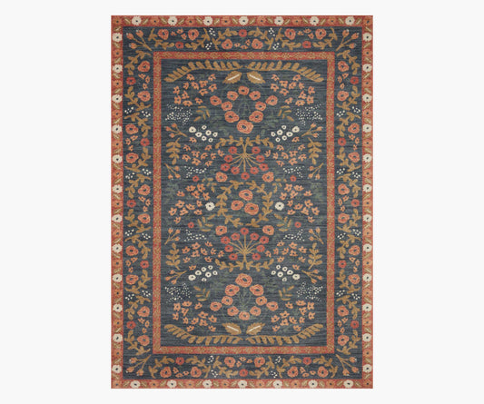 Fiore Florence Power Loomed Rug - Navy & Rust