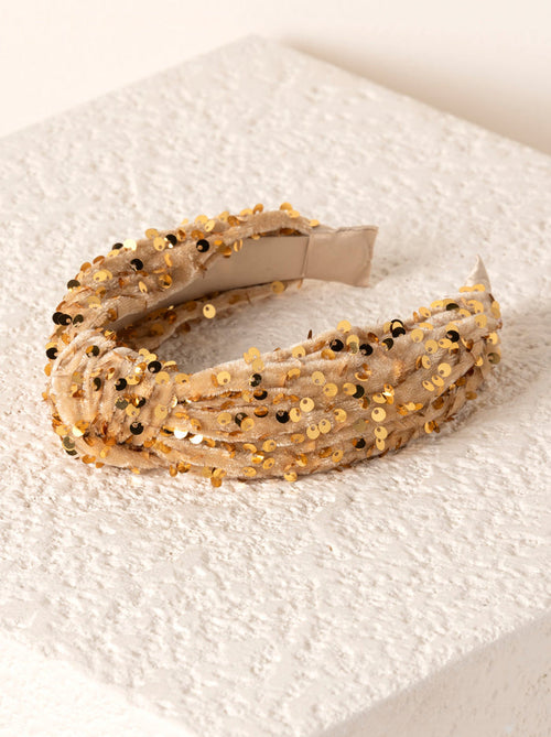 Shiraleah Knotted Sequins Headband, Gold