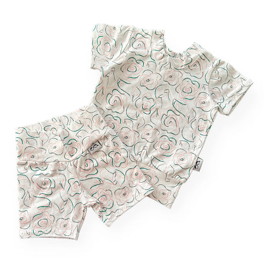 Sketched Roses Biker Shorts Lounge Set