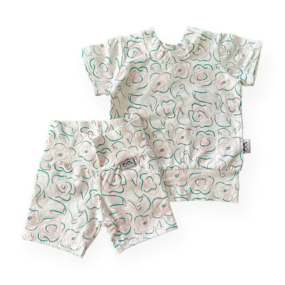 Sketched Roses Biker Shorts Lounge Set