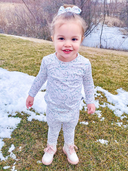 Cute Toddler Girl in Sketched Roses Lounge Set