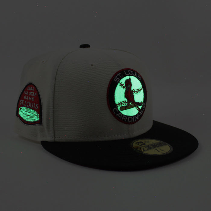 St Louis Cardinals 1966 All Star Game New Era 59Fifty Fitted Hat (GITD Chrome White Black Red Under Brim)
