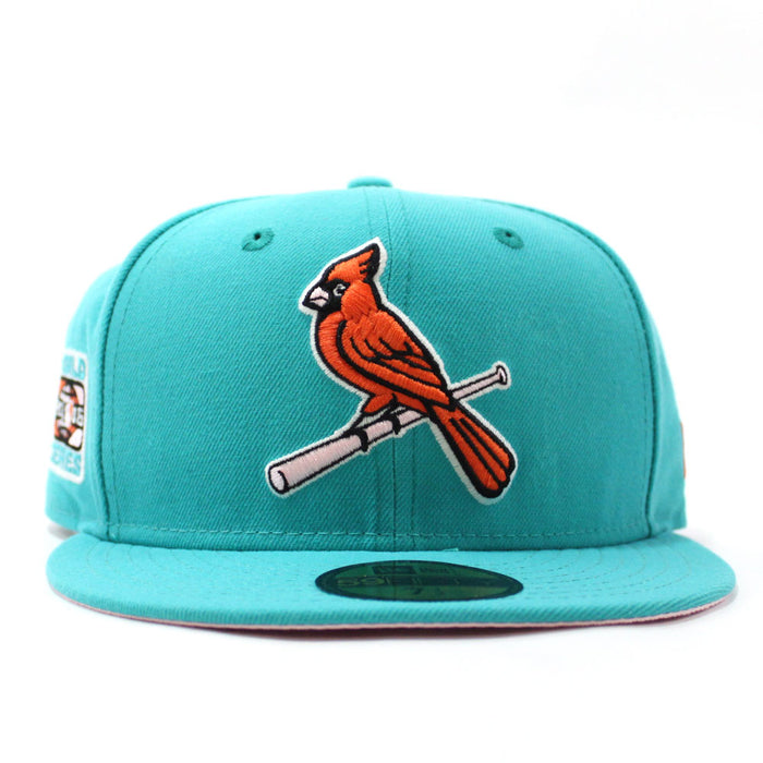 St Louis Cardinals 2006 World Series New Era 59Fifty Fitted Hat (Glow in the Dark Teal PINK Under Brim)