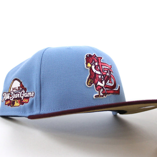 St. Louis Cardinals 2009 All Star Game New Era 59Fifty Fitted Hat (Light Blue Maroon Khaki Under Brim)