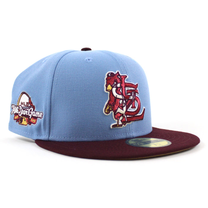 St. Louis Cardinals 2009 All Star Game New Era 59Fifty Fitted Hat (Light Blue Maroon Khaki Under Brim)